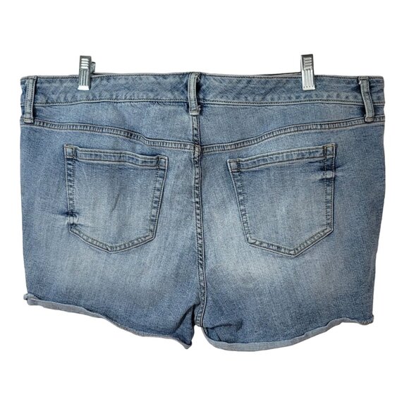 Torrid Skinny Denim Short Shorts Destruction Blue Size 20 Cutoff Frayed Zip Mid - Picture 5 of 7